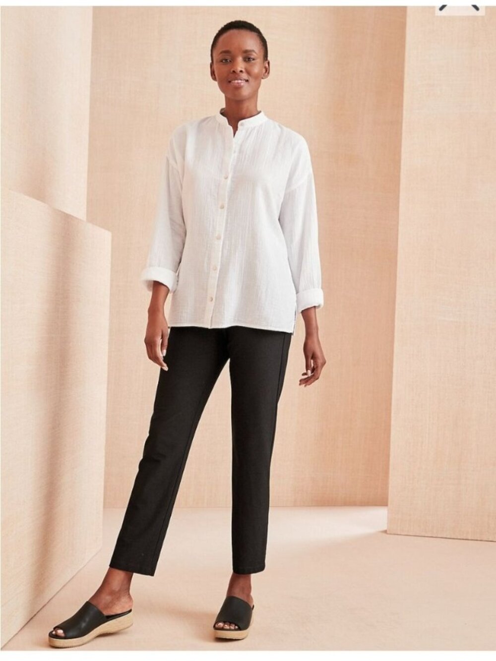 Eileen Fisher Stretch Crêpe Slim‎ Ankle Pants Black Sz M Comfortable & Stylish
